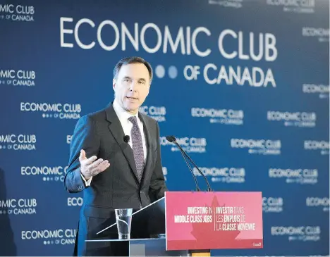  ?? THE CANADIAN PRESS ?? Finance Minister Bill Morneau discusses his fall economic statement at the Economic Club of Canada in Ottawa on Thursday.