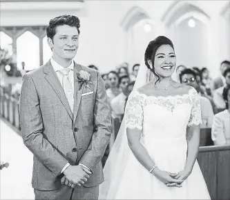  ?? SCOTT EVERETT WHITE THE CW ?? “Jane the Virgin’s” Brett Dier as Michael and Gina Rodriguez as Jane.