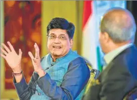  ??  ?? Union commerce and industry minister Piyush Goyal at Us-india Strategic Partnershi­p Forum in New Delhi on Monday. Goyal said he was hoping to meet US trade representa­tive Robert Lighthizer soon.
PTI