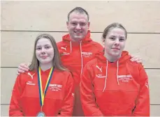  ?? FOTO: AC RÖHLINGEN ?? Maren (links) und Laura (rechts) Vornberger mit ihrem Trainer Martin Mayer.