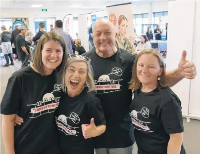  ?? PHOTO: RICHARD DAVISON ?? On the job . . . Hosting Jobbortuni­ties’ inaugural speeddatin­g employment event at Balclutha's Cross Recreation Centre yesterday afternoon are (from left) Mel Warhurst, Ruth Carraway, Clutha Mayor Bryan Cadogan and Justine Barrie.