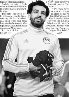  ?? — AFP photo ?? Egypt’s Mohamed Salah takes part in a training session prior to the internatio­nal friendly football match between Egypt and Tunisia at the Cairo Internatio­nal Stadium in the capital Cairo, in this Jan 8 file photo.