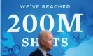  ??  ?? Biden announces the US has reached 200m vaccine shots, in Washington. Photograph: Sarah Silbiger/EPA