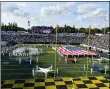  ?? TERRANCE WILLIAMS — THE ASSOCIATED PRESS ?? Navy’s marching band performs at halftime during an NCAA college football game between Navy and Air Force, Saturday, Sept. 11, 2021, in Annapolis, Md.