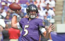  ?? MITCH STRINGER, USA TODAY SPORTS ?? Quarterbac­k Joe Flacco threw for 258 yards and one touchdown with no intercepti­ons in the Ravens’ Week 1 victory.