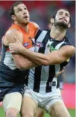  ?? Photo: AFL Media ?? PHYSICAL: Shane Mumford and Brodie Grundy will be at it again tonight.