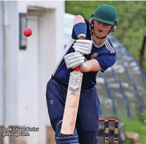  ?? ?? Leek’s Isaac Foster picks up runs.