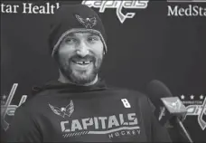  ?? AP ?? Washington Capitals’ Alex Ovechkin, pictured during an NHL media day in Arlington, Virginia on Sept 23, says he will need to be lucky to avoid injuries if he is to break Wayne Gretzky’s record.