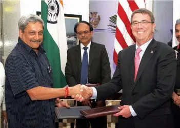  ??  ?? Defence Minister Manohar Parrikar’s visit to US and expected meeting with US Secretary of Defense
Ashton Carter may kickstart new dimensions in US-India relationsh­ip