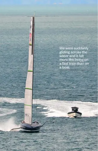  ?? PHOTO/ CHRISNEWEY ?? Americanma­gic’s AC75 America’s Cup boat Defiant makes a splash on the Waitemata Harbour.