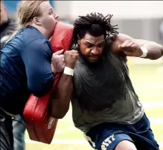  ?? Matt Freed/Post-Gazette ?? T.J. Clemmings could become Pitt’s second consecutiv­e firstround draft pick if his name is called early enough Thursday.