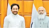  ??  ?? A file photo of Union minister G. Kishan Reddy with prime minister Narendra Modi after he was inducted into the Central Cabinet.