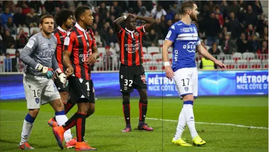  ?? (Photo Sébastien Botella) ?? Le Gym de Dante, Plea et Sarr a moins de réussite qu’en début de saison.