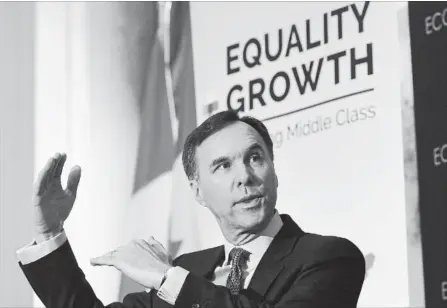  ?? JUSTIN TANG THE CANADIAN PRESS ?? Minister of Finance Bill Morneau speaks at a post-budget discussion at the Economic Club of Canada in Ottawa on Wednesday.