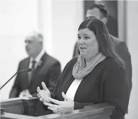  ?? DOUG HOKE/THE OKLAHOMAN ?? Dr. Deb Shropshire, shown here at a news conference at the state Capitol in March, was confirmed by the Senate this week as executive director of the Oklahoma Department of Human Services.