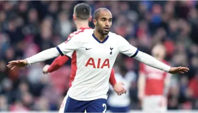  ??  ?? RELIEVED. Tottenham Hotspur’s Lucas Moura celebrates scoring a vital equaliser against Championsh­ip side Middlesbor­ough in the third round FA Cup tie yesterday.