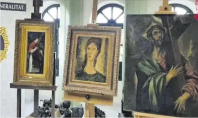  ??  ?? Las tres obras falsas, de Modigliani, El Greco y Goya, que iban a venderse por 12,5 millones en el mercado negro.