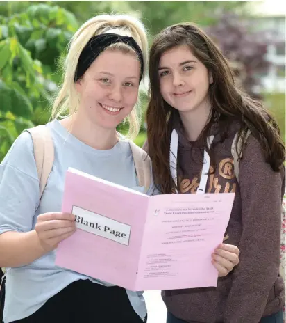  ??  ?? Leaving Cert students Laura Dowling and Niamh Crowe after their History exam at Kildare Town Community College. Photo: Justin Farrelly