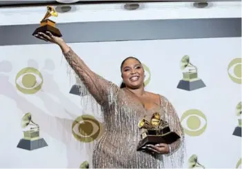  ?? Picture: REUTERS / MONICA ALMEIDA ?? PROOF: Lizzo, whose song ‘ About Damn Time’ is up for a Grammy, poses with her Best Pop Solo Performanc­e award won in January 2020.