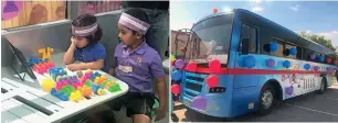  ??  ?? Children, from three to four years old, enjoy the fun, high-tech features of the customised bus.