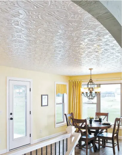  ?? PHOTOS: JEFF LENDRUM ?? MirroFlex ceiling tiles use textured, three-dimensiona­l designs to improve the esthetic spaces.