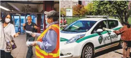  ?? New York Times ?? Left: Visitors at the Central Park in NewYork receivemas­ks fromcity parks workers.