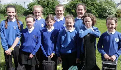  ??  ?? Young musicians who represente­d Rathangan at the County Fleadh in Carrig On Bannow on Sunday.