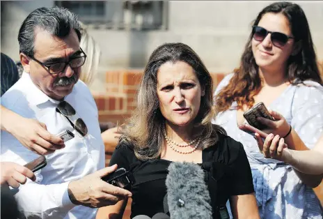  ?? ALEX BRANDON/AP ?? Foreign Affairs Minister Chrystia Freeland arrives in Washington on Wednesday for further trade negotiatio­ns. She says Canadian negotiator­s are doing “some very intensive work” to secure the right NAFTA agreement for Canada.