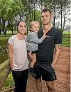  ??  ?? Hayley and Luke Groombridg­e, holding son Knox, are getting the Feilding Holiday Park back up to standard.