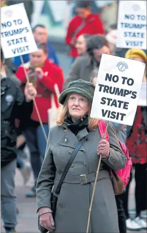  ??  ?? PROTEST: Demonstrat­ors against Donald Trump’s state visit at a rally in Glasgow. Picture: Jane Barlow/PA