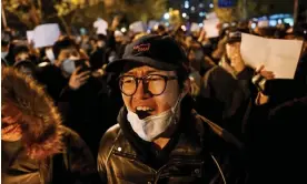  ?? Photograph: Noel Celis/AFP/Getty Images ?? Protesters in Beijing on Monday: ‘It’s the first time the younger generation has witnessed protests of such scale.’