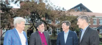  ?? PHOTO: LINDA ROBERTSON ?? Old stamping ground . . . Former Selwyn College residents (from left) High Court Judge Justice Simon Moore, the Anglican Archbishop of New Zealand, the Most Rev Philip Richardson, businessma­n and former Rugby World Cupwinning All Blacks captain David...