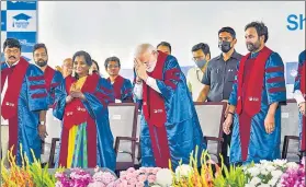  ?? PTI ?? Prime Minister Narendra Modi at the graduation ceremony of the PGP class of 2022, at Indian School of Business, in Hyderabad on Thursday.