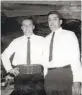  ?? COURTESY OF KARIANN MEDINA ?? Bartender Lee Reynolds (left) is pictured with Ollie Medina, who purchased Pacific Shores in 1952 with Ray Medina, father of current owner Kariann Medina.