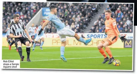  ??  ?? Rob Elliot stops a Sergio Aguero shot