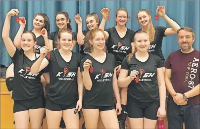  ?? SUBMITTED PHOTO ?? The Kensington Crusaders won the 2017 Volleyball P.E.I. 18-Under Tier 1 Spring League provincial championsh­ip at Kensington Intermedia­te-Senior High School on Tuesday night. Members of the Crusaders are, front row, from left: Chloe Champion, Jillian...