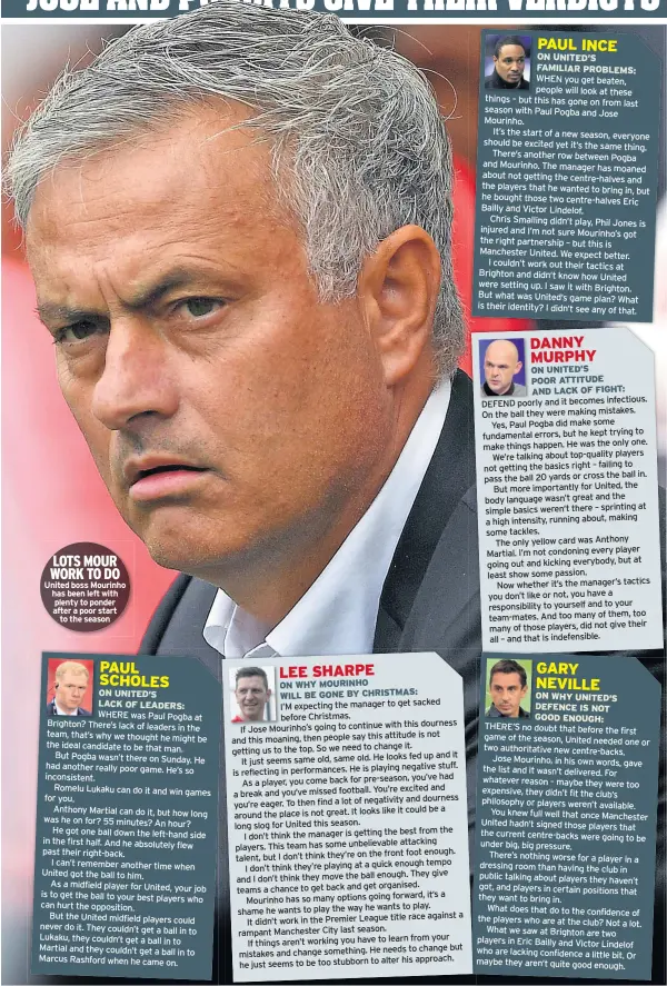  ??  ?? LOTS MOUR WORK TO DO United boss Mourinho has been left with plenty to ponder after a poor start to the season