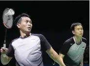  ?? CHANDRA SATWIKA/JAWA POS ?? KALEM: M. Ahsan dan Hendra Setiawan saat meladeni Marcus/ Kevin pada laga final ganda putra Indonesia Open 2019 di Istora Senayan kemarin.