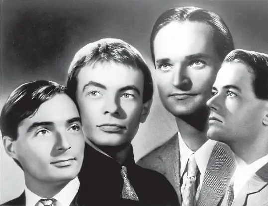  ?? GETTY ?? Kraftwerk in their mid-1970s prime, with Florian Schneider third from left. New Musical Express once wrote of them: ‘‘They sound so detached, the kind of guys who could blow up the planet just to hear the noise it made.’’