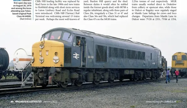  ??  ?? BELOW: Coalville’s first open day was on August 20, 1978 and among the locos attending was Totonbased original Peak Class 44 44008.
(Rail Online)