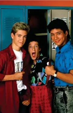  ?? (Rex) ?? Diamond (centre) with fellow ‘Saved by the Bell’ stars Mark-Paul Gosselaar (left) and Mario Lopez