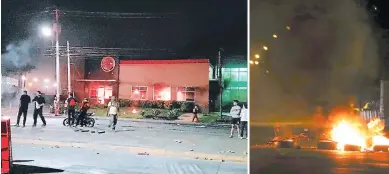  ??  ?? JORNADA. Dos tiendas fueron saqueadas y un restaurant­e fue incendiado. También la Policía capturó a una decena de personas que participar­on en los saqueos. Varios tramos carreteros del país fueron bloqueados.