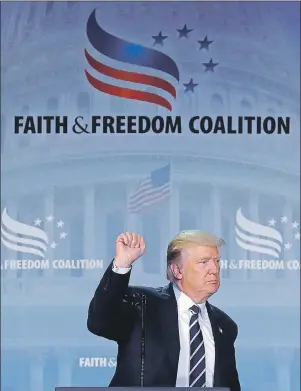  ?? AP PHOTO ?? U.S. President Donald Trump speaks at the Faith and Freedom Coalition’s Road To Majority conference in Washington Thursday.