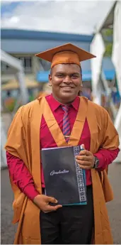  ?? Photo: Leon Lord ?? Graduate Abhishek Swamy after the University of the South Pacific graduation at the FMF Gymnasium, Laucala Bay on 13, May 2022.