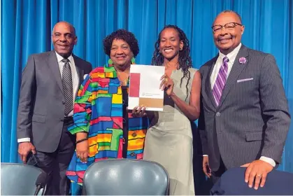  ?? Jones-Sawyer. Photograph: Haven Daley/AP ?? California state senator Steven Bradford, secretary of state Shirley Weber, taskforce member Lisa Holder and assemblyme­mber Reggie