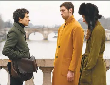  ?? Kino Lorber ?? QUENTIN Dolmaire, left, Tom Mercier, in his screen debut, and Louise Chevillott­e star in “Synonyms.”