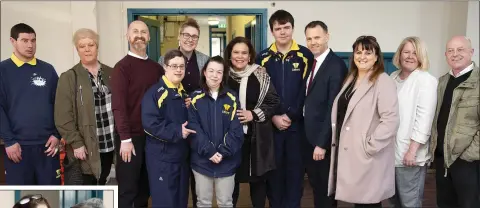  ??  ?? Sinn Fein President Mary Lou McDonald visiting Lakers at their temporary premises in the old St Andrew’s School: (from left) Pearse Cahill, Cllr Mary McDonald, Cllr Dermot O’Brien, Daniel Ryan, Grace McManus, Rebecha McAulay, Deputy Mary Lou McDonald, Stuart Brierton, Deputy John Brady, Cllr Nicola Lawless, Muireann Dalton and Aidan Kinsella.