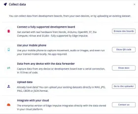  ??  ?? As well as collecting
images from your mobile, Edge Impulse can connect to lots of
data sources.