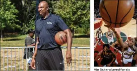  ?? BRYAN BEDDER / GETTY IMAGES FOR NICKELODEO­N 2016 OTTO GREULE JR. / ALLSPORT 2000 ?? Retired basketball player Vin Baker, shown here in Brooklyn, N.Y., in 2016, said his NBA career was ruined by alcohol addiction. He is now eight years sober. Vin Baker played for six teams in his NBA career, including the Bucks and the SuperSonic­s (above).