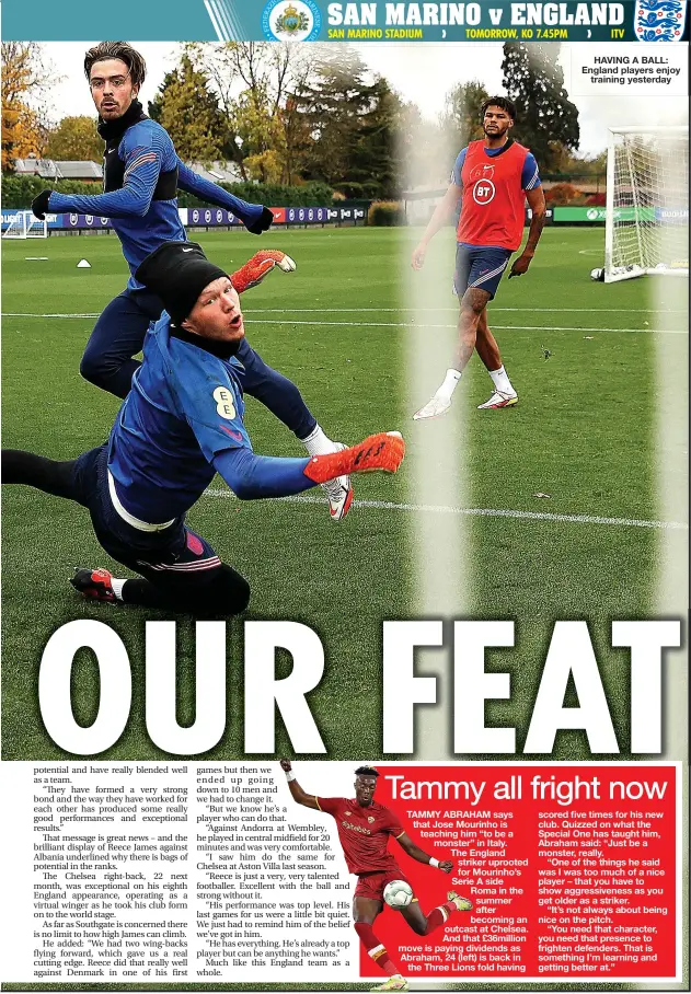  ?? ?? HAVING A BALL: England players enjoy training yesterday